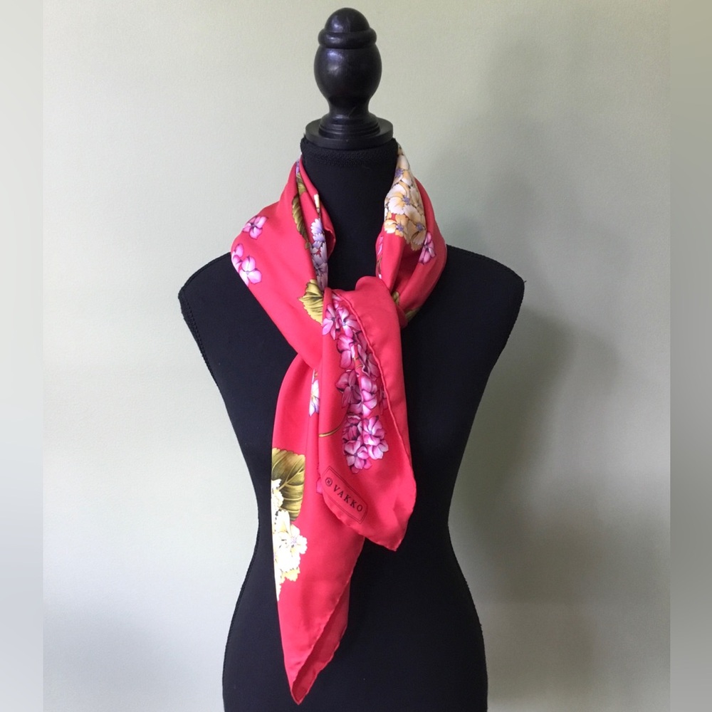 Aspinal Of London By Vakko Vintage Silk Floral Italy Scarf